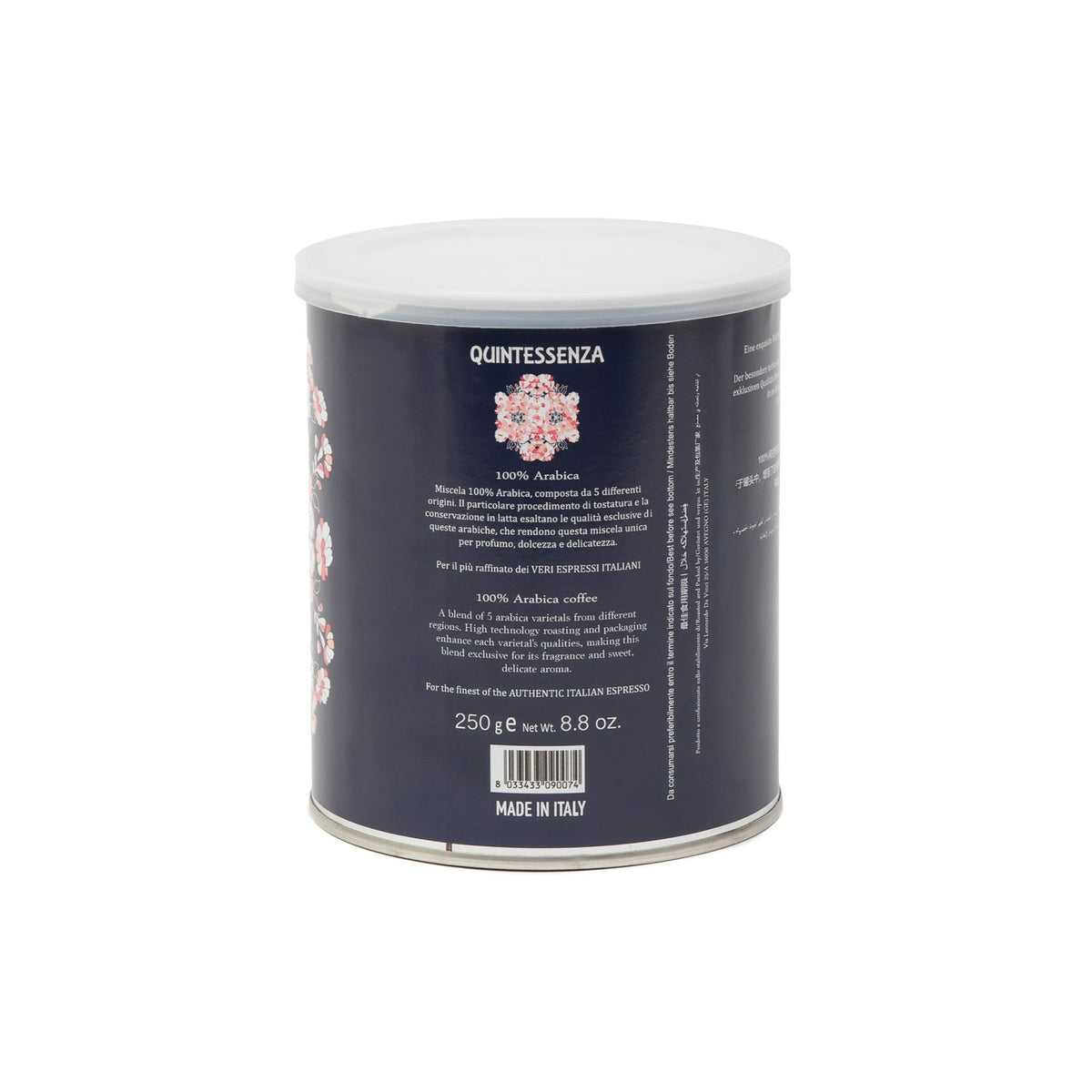 Quintessenza moka ground coffee packaging – premium Arabica blend for Italian moka brewing.