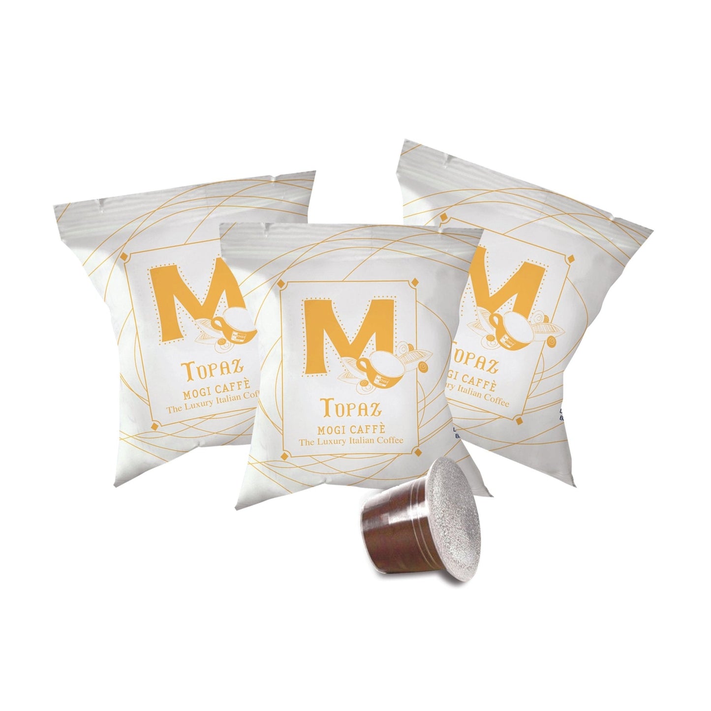 Close-up of Topaz Box 8 coffee capsules – Nespresso compatible espresso blend with rich aroma.