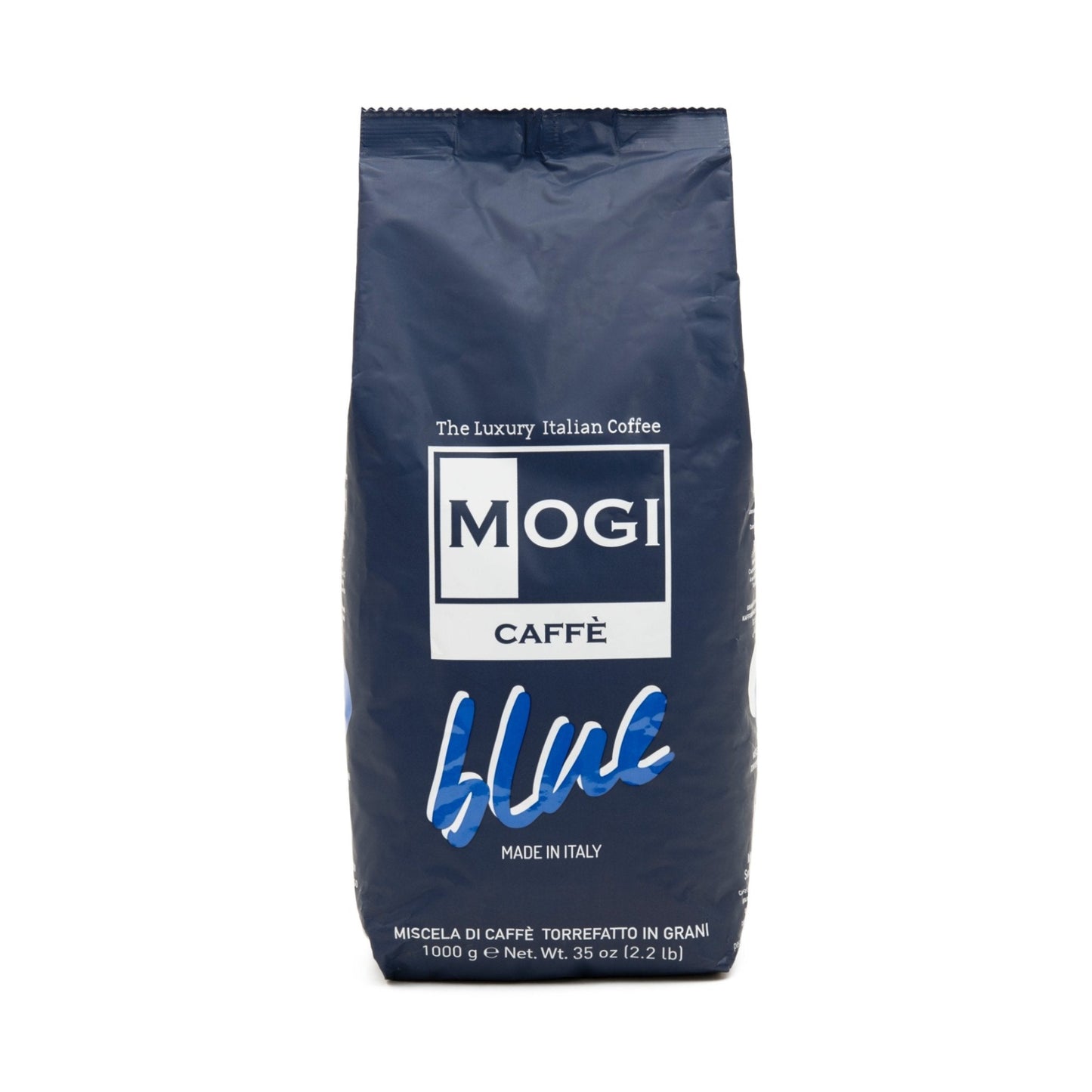 Blue Beans 1kg whole coffee beans pack – premium sustainable blend by MOGI.