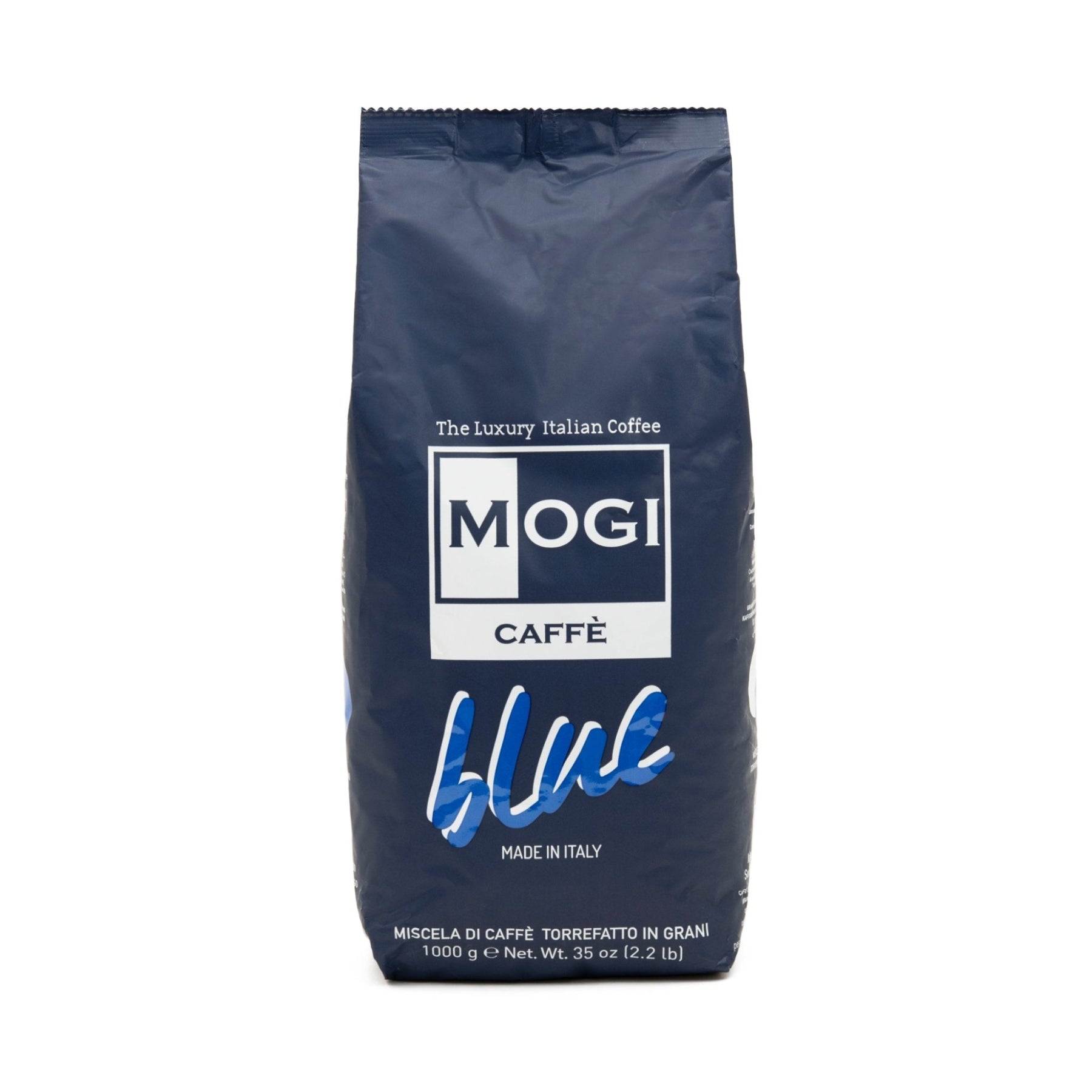 Blue Beans 1kg whole coffee beans pack – premium sustainable blend by MOGI.