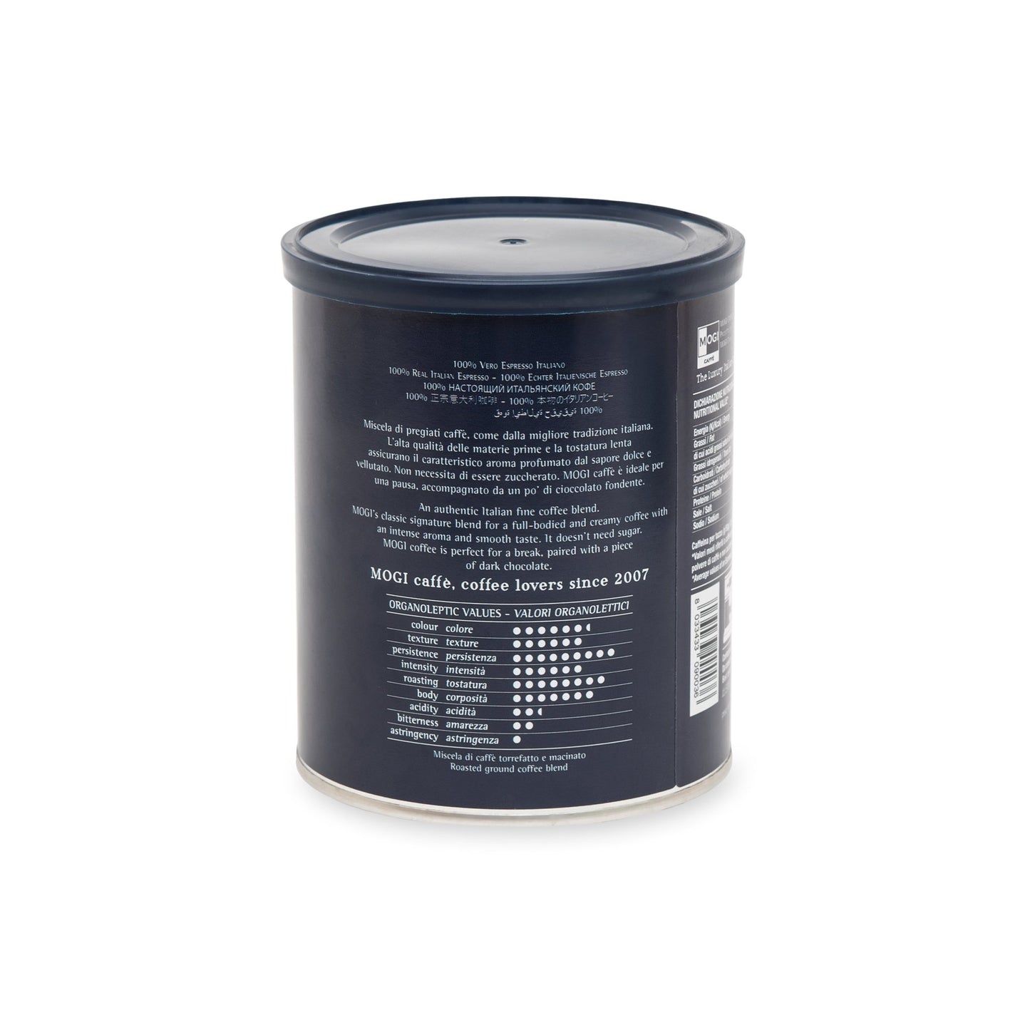 Blue Beans whole coffee beans packaging angle – premium sustainable blend by MOGI.