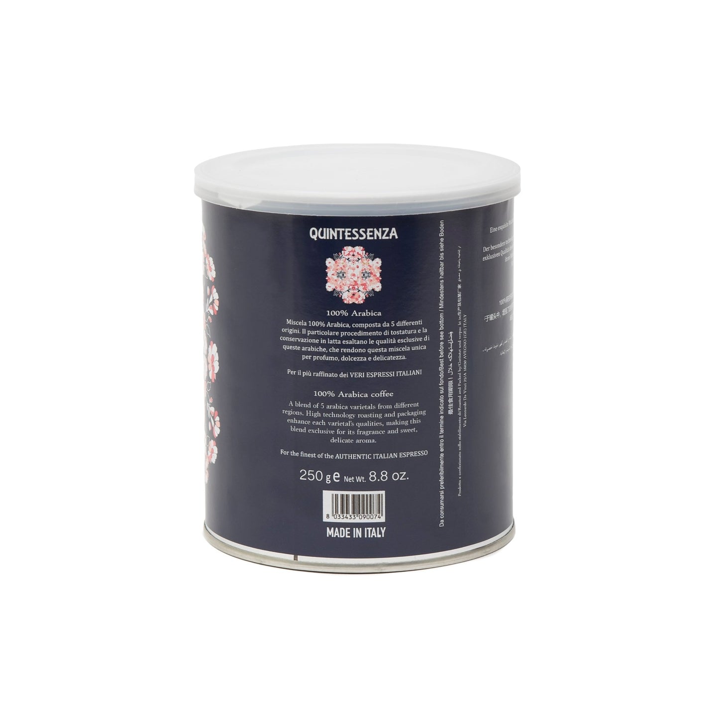 Quintessenza moka ground coffee packaging – premium Arabica blend for Italian moka brewing.