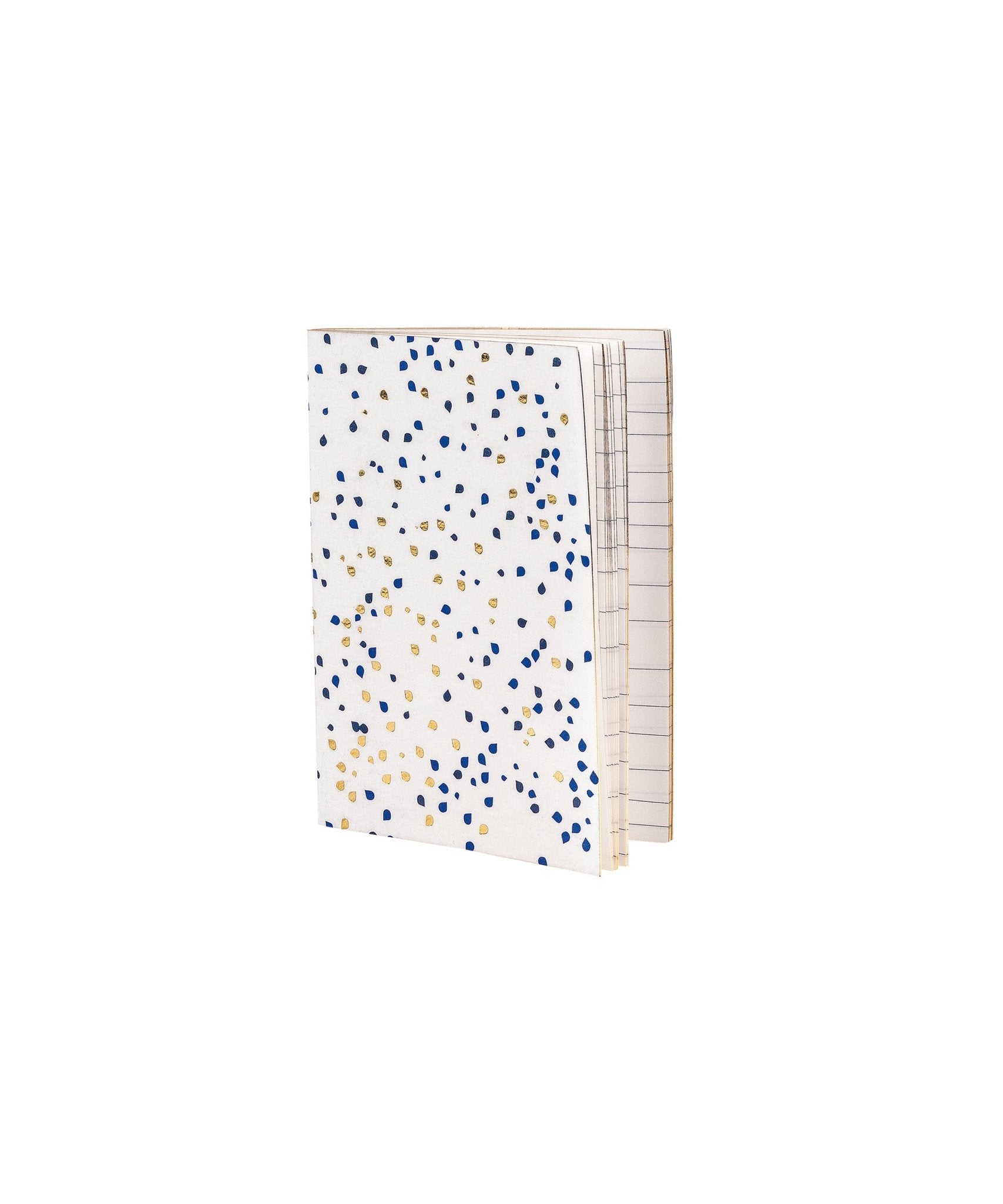 MOGI notebook with golden and blue dots.