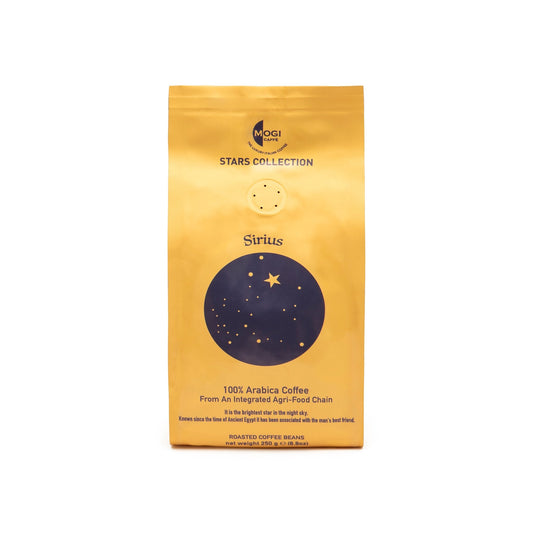 MOGI Sirius Beans 100% Arabica coffee beans pack – sustainable aromatic blend from India Colombia Guatemala.